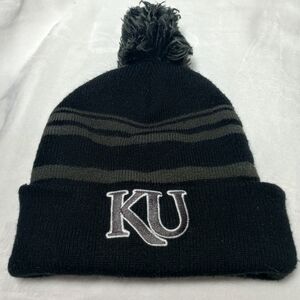 KU Kansas University Logo Youth Pom Beanie NCAA College Hat Sporty Athletic Cap